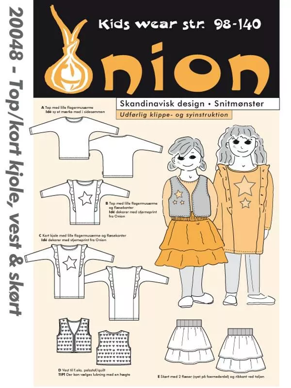 Onion 20048 - Topp/kort kjole, vest og skjørt (2-10 år)