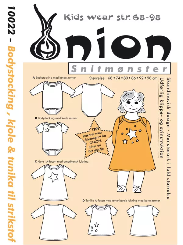 Onion 10022 – symønster til body, kjole og tunika for baby