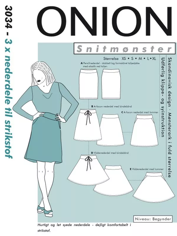 Onion 3034 3x skjørt – symønster til skjørt i stretchstoff for dame