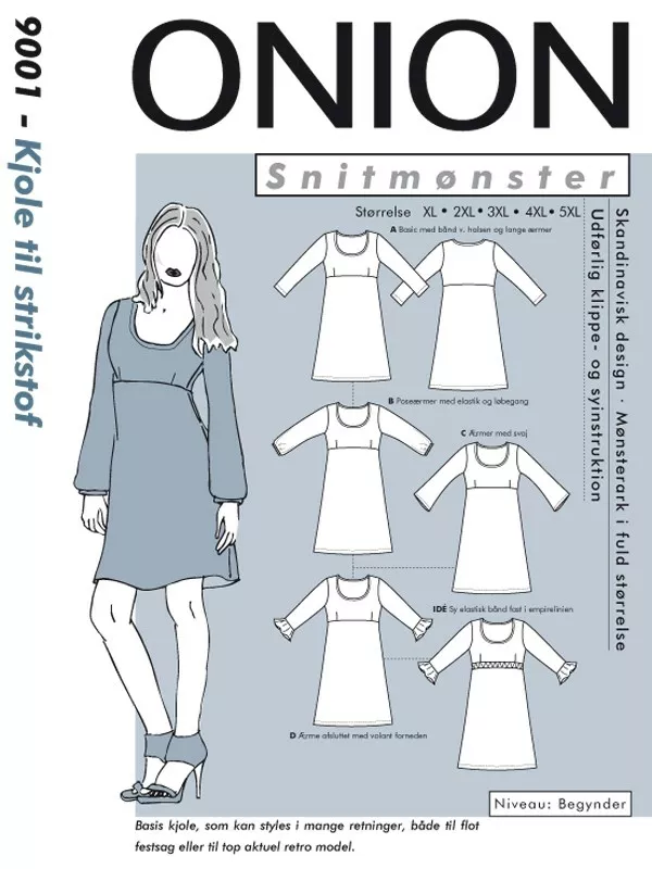 Onion 9001 kjole – symønster til stretchstoff for dame