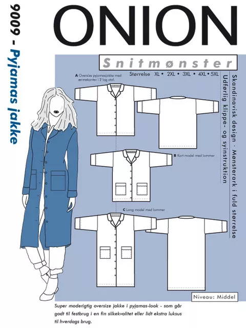 Onion 9009 pyjamas jakke – symønster til pyjamasjakke for voksne
