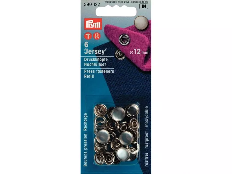 Prym trykknapper jersey metall 12 mm sølv refill
