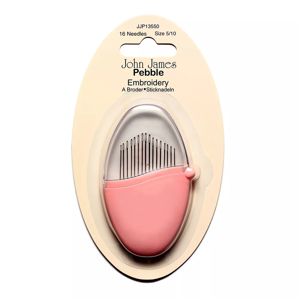 John James Pebble broderinåler i rosa etui