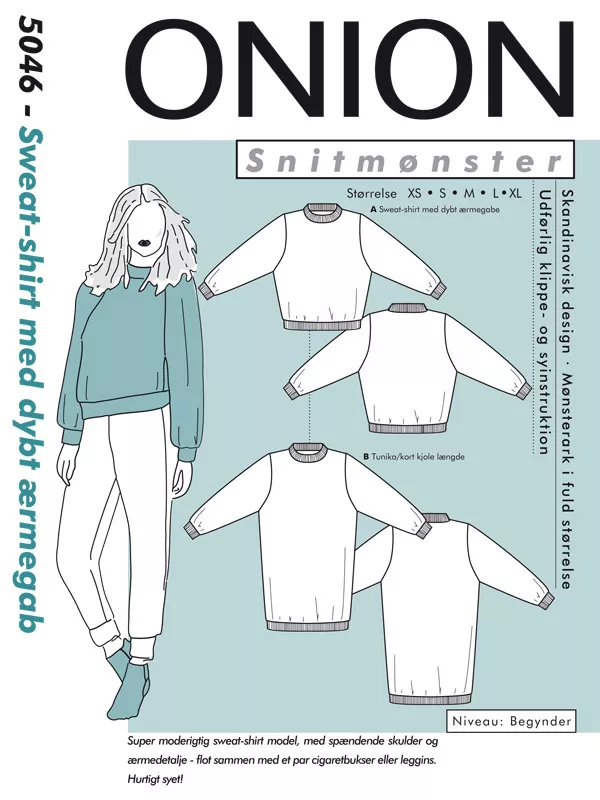 Onion 5046 symønster til sweatshirt med dypt ærmegap