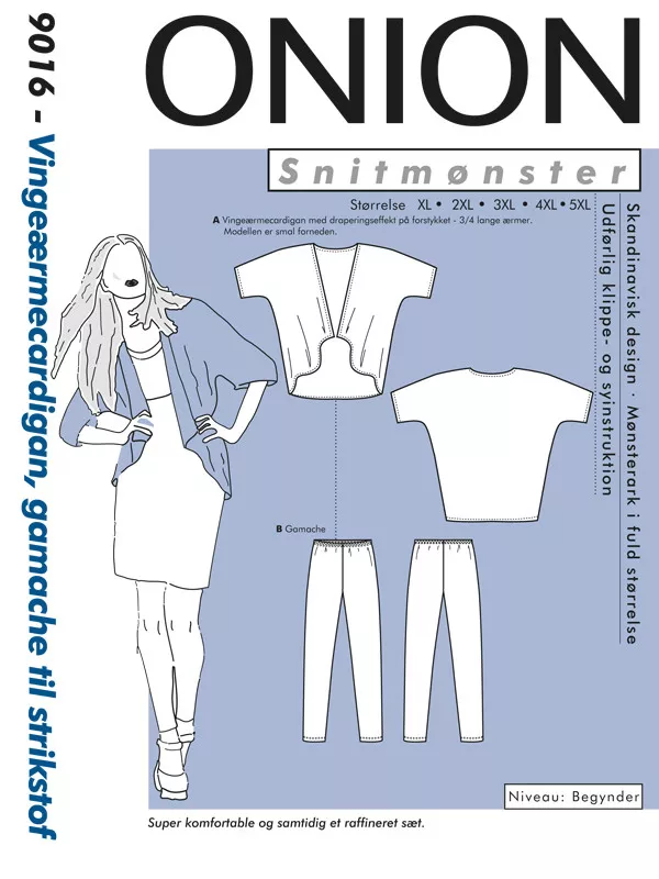 Onion 9016 – symønster til cardigan med vingeermer og leggings for voksen