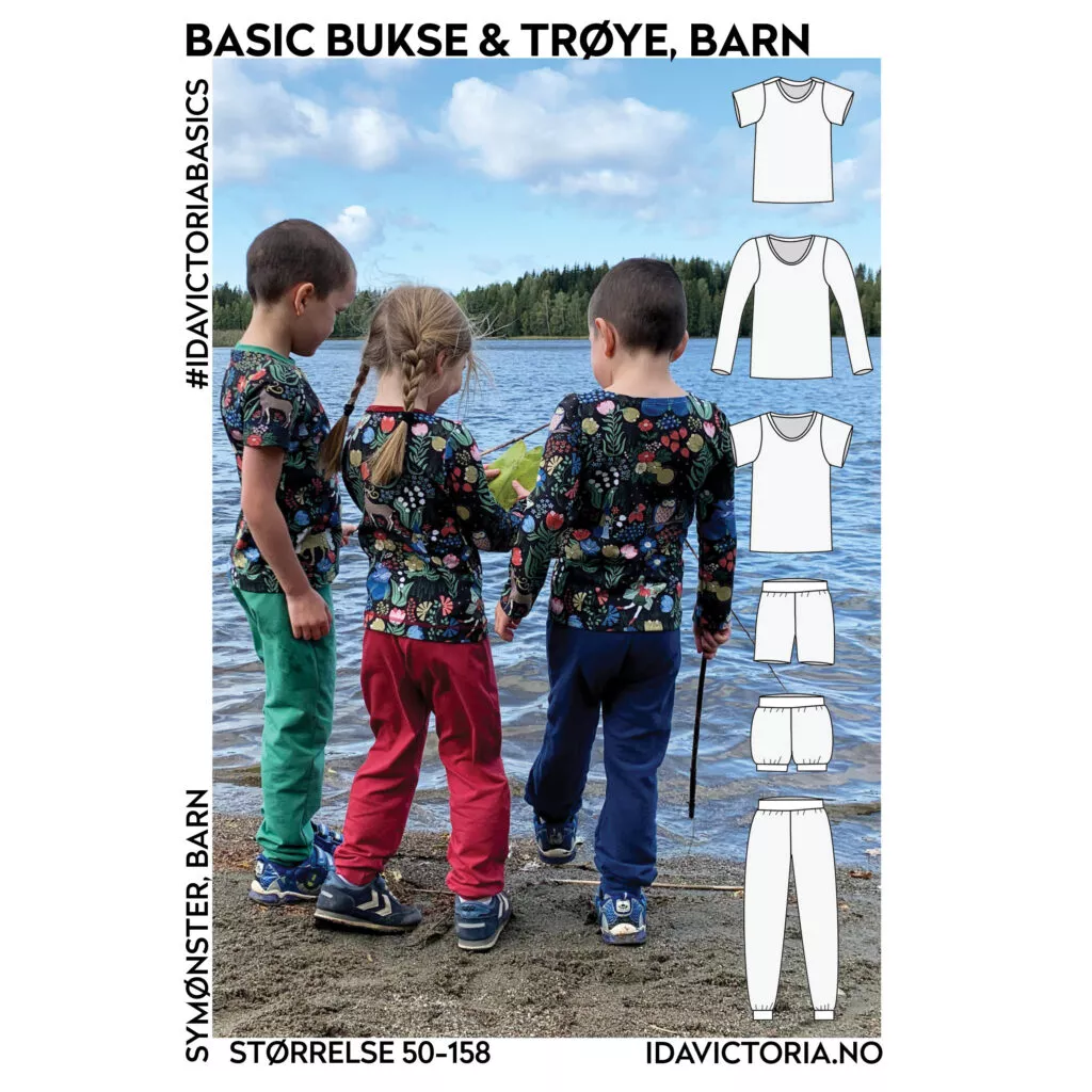 Symønster Basic bukse og trøye til barn i jersey