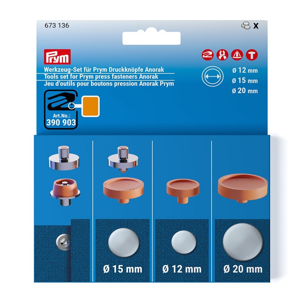 Prym Vario verktøysett -  Trykknapper Anorak 12+15+20 mm