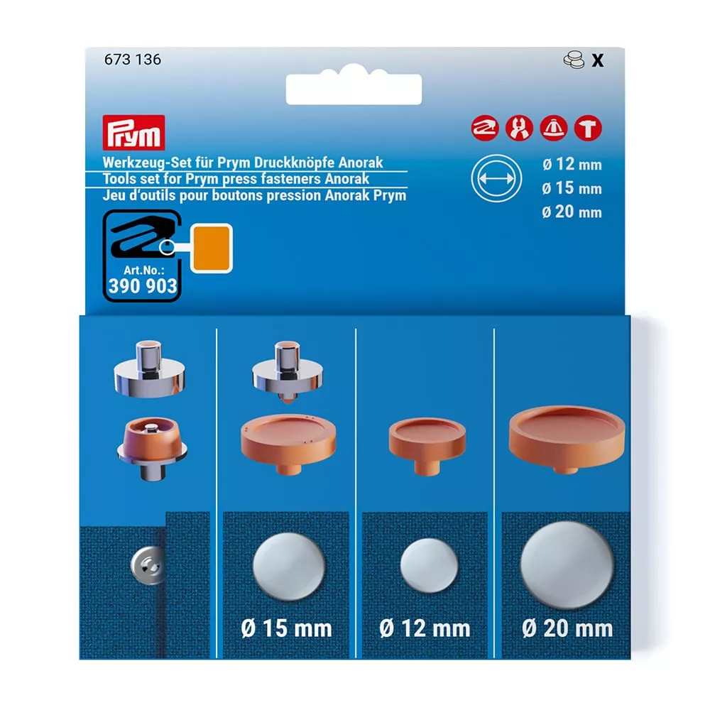 Prym Vario verktøysett trykknapper anorakk 12 + 15 + 20 mm