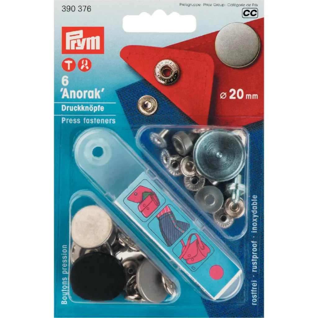 Prym trykknapper anorakk metall 20 mm matt sølv