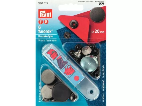 Prym trykknapper anorakk metall 20 mm matt sort